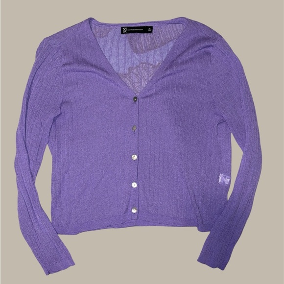 New York & Company V neck Ribbed Mint and Lavender Cardigan - Picture 1 of 12